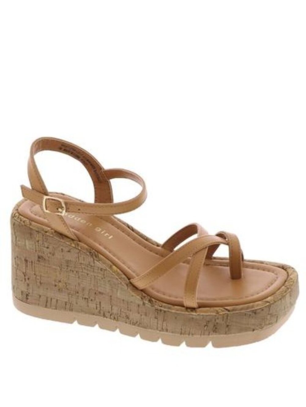 Madden Girl Women Vaultt C Faux Leather Dressy Wedge Sandal Tan Paris Size 9 NWB